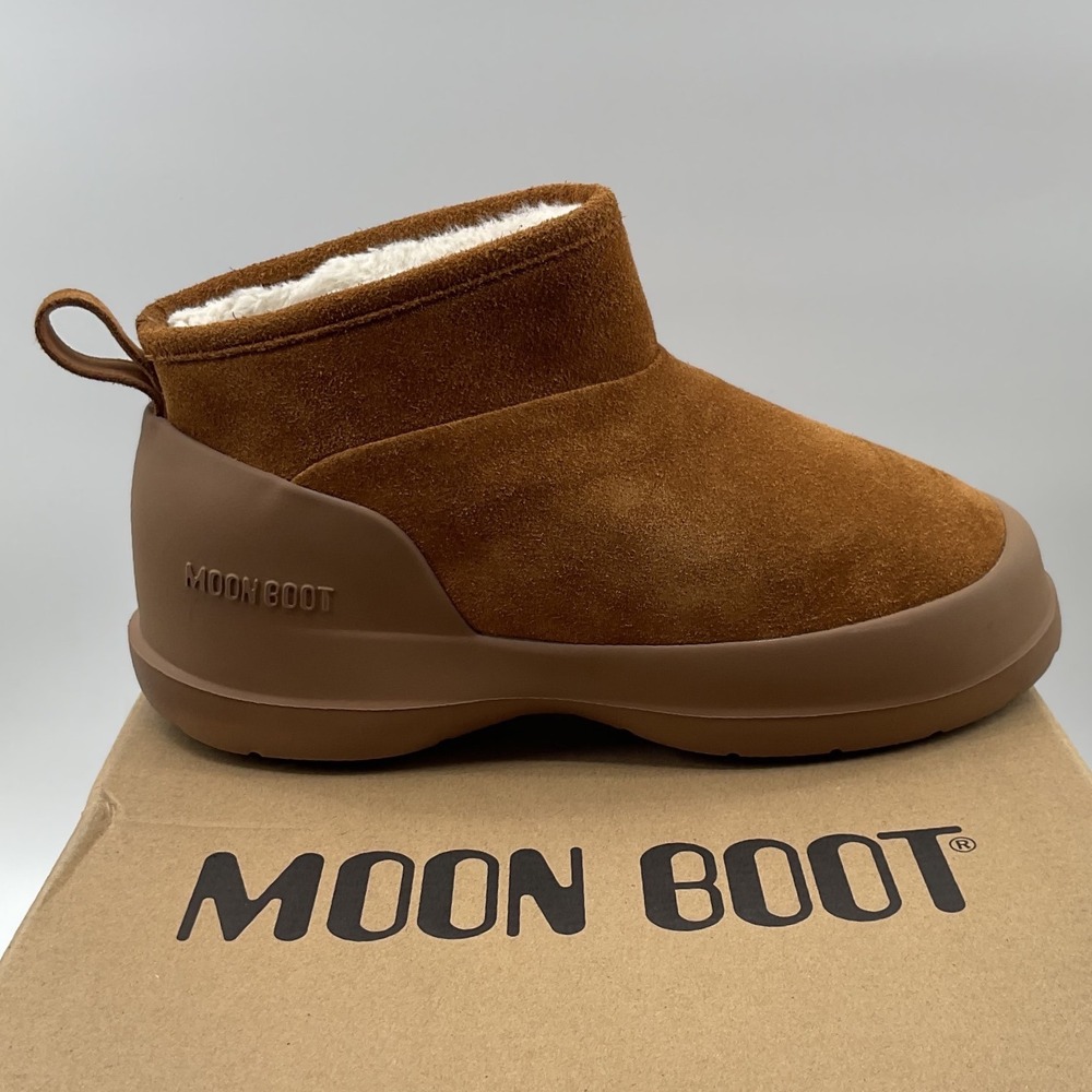 Moon Boot Luna Low Suede Whiskey Brown Shearling Ankle Boots EU 42 US 9